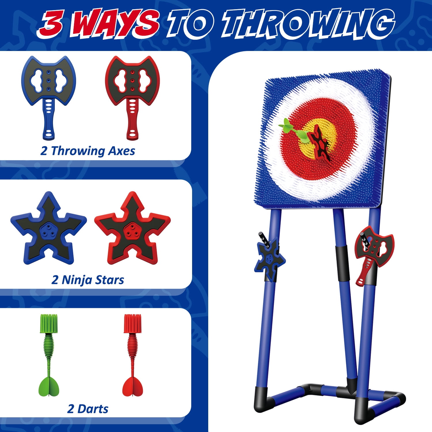 Beefunni Throwing Target Game Set, Dart & Axe Throwing Game Toy Set with Bristle Dartboard, Indoor & Outdoor Game, Birthday Gift for Kids Boys Girls Age 6 7 8 9 10+ Years Old