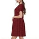 thumbnail image 2 of Balery Burgundy Floral Vestidos sueltos de manga corta para mujer, vestidos de verano 2025, vestidos casuales de corte A con vuelo., 2 of 6
