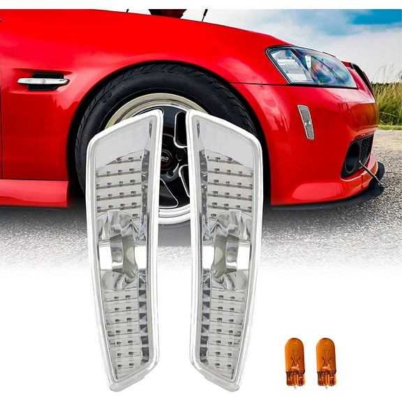 USR 08-09 G8 Side Marker Lights - Front Bumper Sidemarkers Lamps Set (Left   Right) Compatible with 2008-2009 Pontiac G8 GT GXP (Clear Lens with Amber Bulbs)