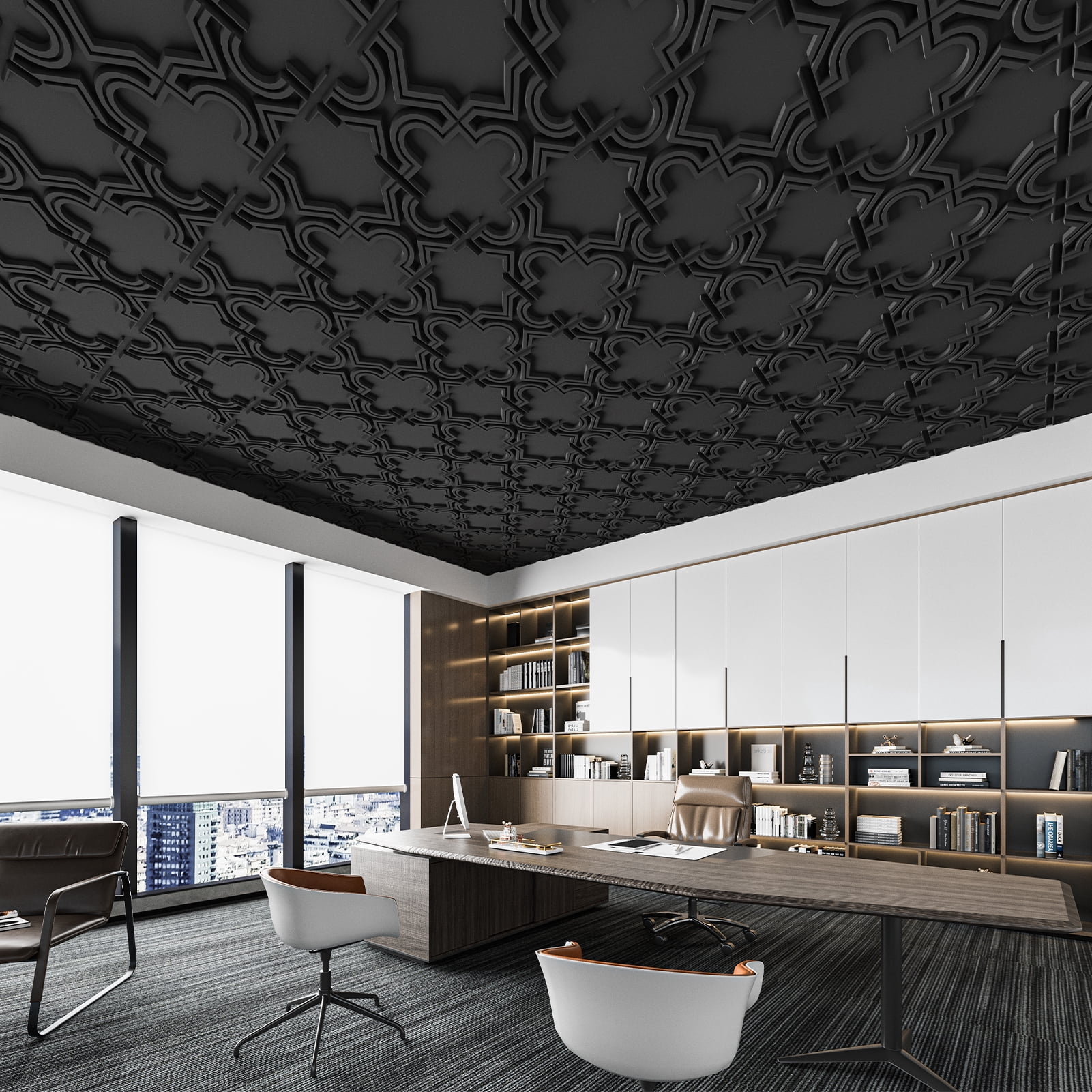 24 in x 24 in Black Drop Ceiling Tiles, 3D PVC Glue Up Ceiling Tiles for Interior Decor, Home, Office,12-Pack,48 Sq.Ft/case