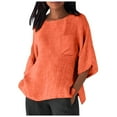 thumbnail image 1 of Hauts d'Été pour Femmes Élégants avec Manches 3/4 et Col Rond en Chemises Unies Confortables pour Femmes Orange P, 1 of 4