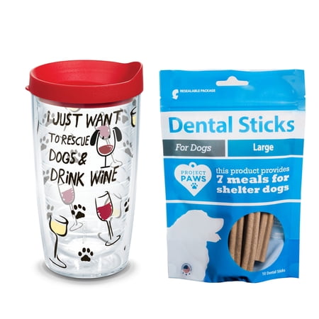 Tervis Project Paws I Just Want to Rescue Dogs & Drink Wine 16 oz Tumbler with red lid with Dental Sticks Large