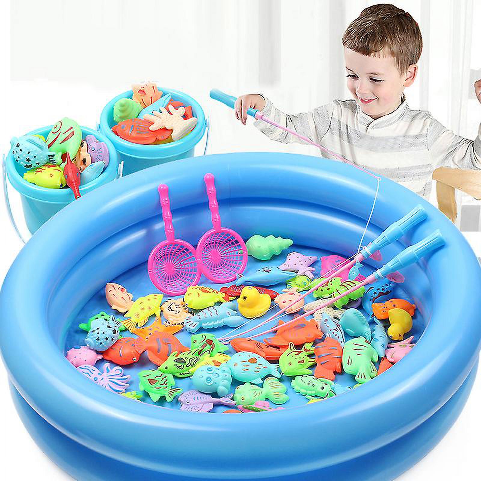 Kids Magnetic Fishing Toys Set With Inflatable Pool Playing Water Baby Toys  Fishing Game Outdoor Toys Birthday Gift