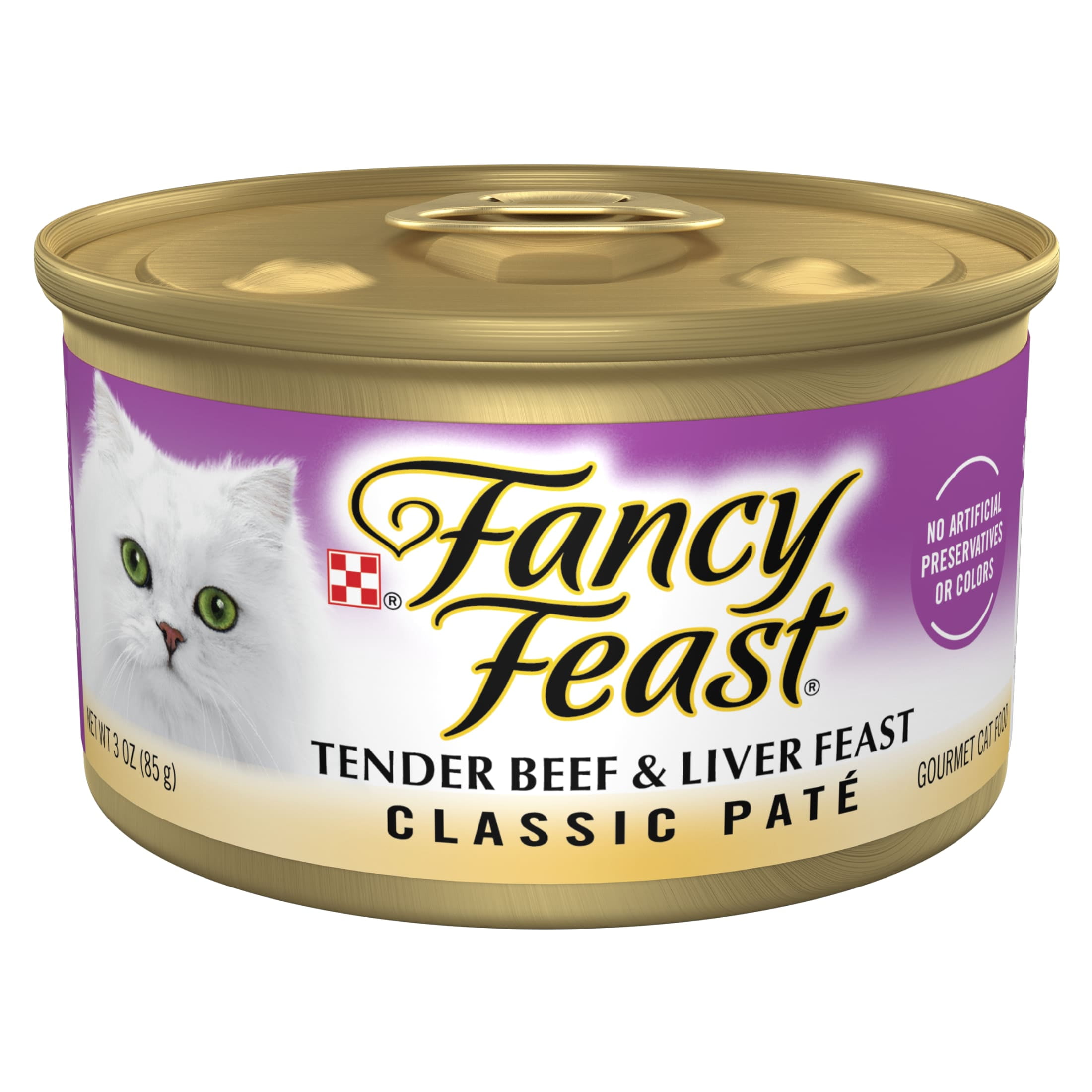 (24 pack) Purina Fancy Feast Tender Beef and Liver Feast Classic Grain Free Wet Cat Food Pate, 3 oz.