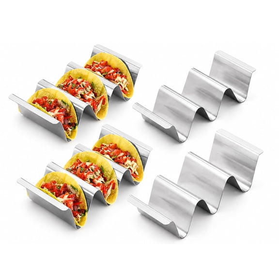 Taco Holders Set of 4, Stainless Steel Taco Stand Rack for Hard and Soft Shells, Oven Grill Dishwasher Safe Taco Shell Holder for Taco Tuesday Party