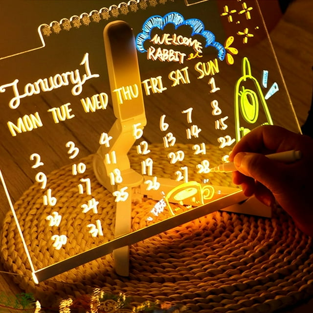 HLONK LED Acrylic Message Board LED Note Board with 12 Colors Pen Light Up Message Board for Writing LED Dry Erase Drawing Board with Stand for Office School Home