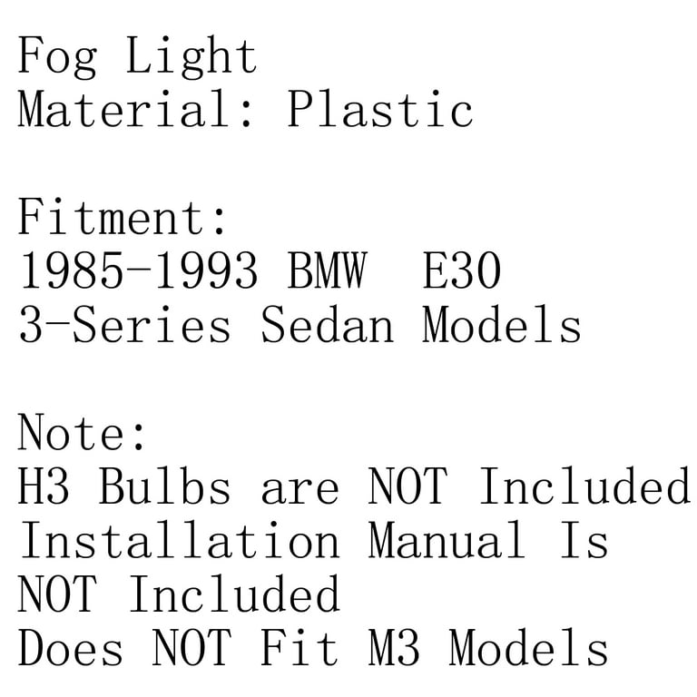 Mad Hornets Front Bumper Clear Fog Lights Plastic Lens Kit For 85-93 BMW  E30 3-Series Sedan