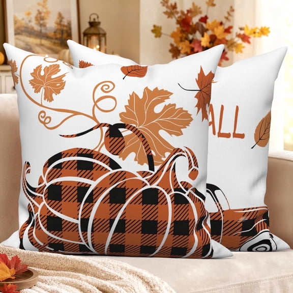 Hello Fall Pillow Covers 18x18 Set of 2 Buffalo Check Pumpkin and Vintage Truck Decorative Throw Pillow Cases Double-Sided Farmhouse Decor