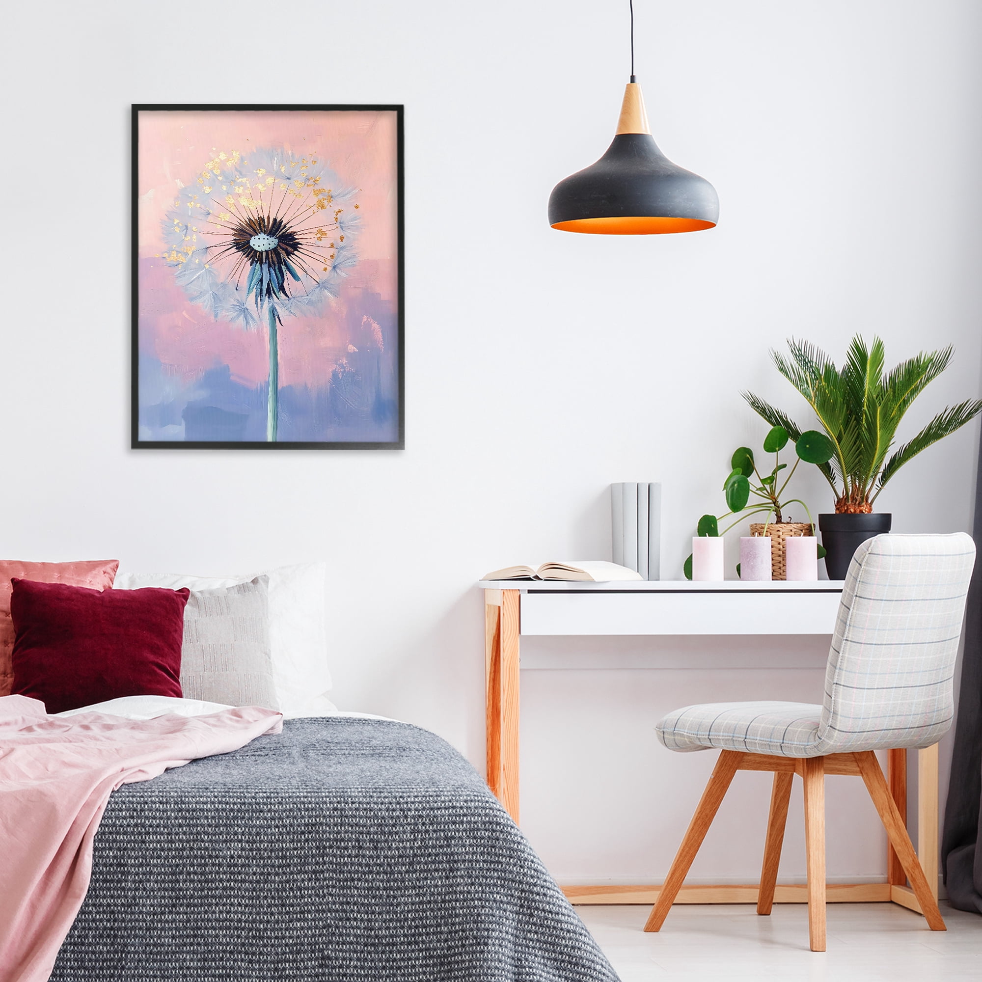 Stupell Industries Pastel Dandelion with Gold Seeds Black Framed Giclee Art, design by The Prints Vibe