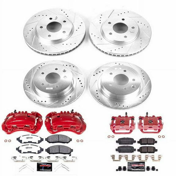 PowerStop Front and Rear Z23 Evolution Sport Brake Pad and Rotor Kit with Red Powder Coated Calipers Fits: NISSAN Select Models KC8272