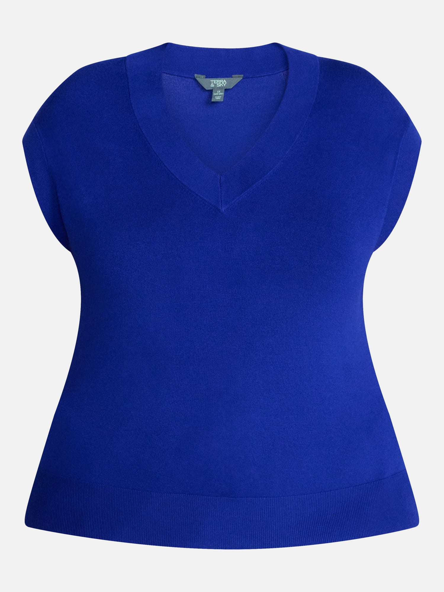 Terra & Sky Women's Plus Ribbed Sleeveless V Neck Sweater Top, Sizes 0X-5X