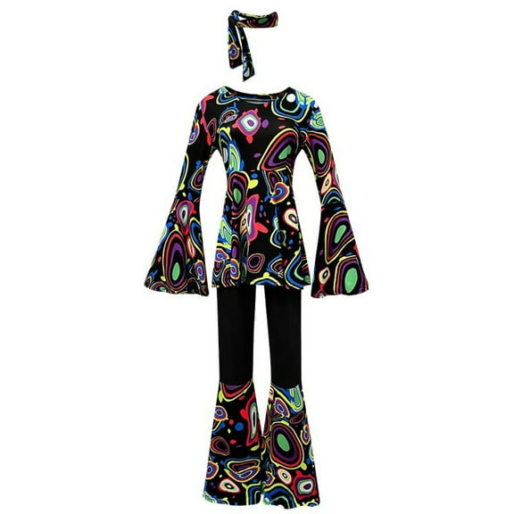 SWSMCLT Women's Chic 60s 3 Pack Outfit Set Elastic Band Fall Flare Sleeve Outfit Crew Neck 60s Outfit Disco Acting Black 0-2