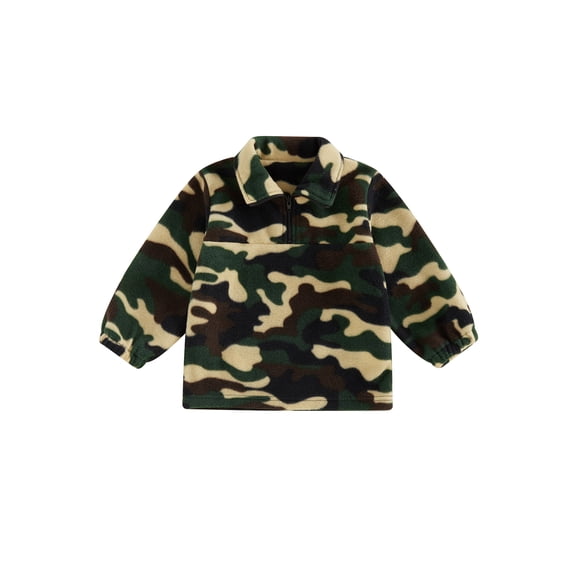 RUINIXCW Toddler Baby Boy Fleece Sweatshirt Camouflage Print Quarter Zipper Lapel Neck Long Sleeve Pullover Warm Tops