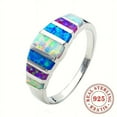 thumbnail image 3 of 1pc Women's Fashion Ring 3.4g S925 Pure Silvery Inlaid Colorful Synthetic Opal Ring Women's Daily Casual Vacation Party Pride Month Jewelry Gift,Silvery10, 3 of 7