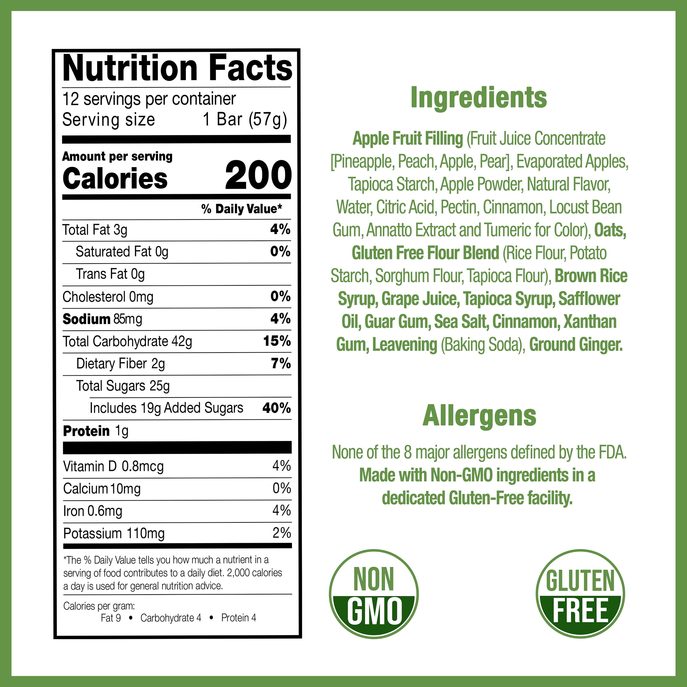 Betty Lou's Apple Cinnamon Fruit Bars, Gluten Free, Vegan 12 Count