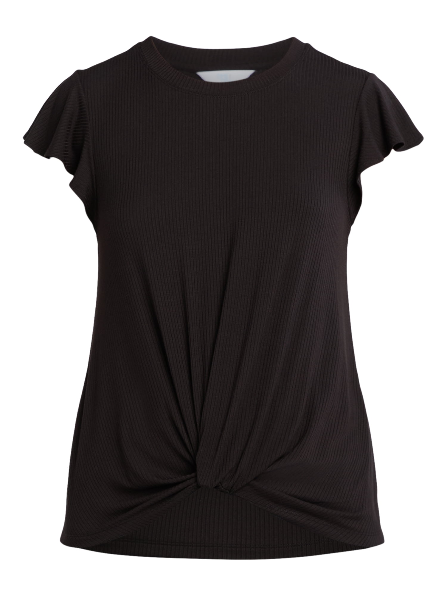 Time and Tru Women's Crew Neck Short Sleeve Flutter Twist Top, Sizes XS-XXXL