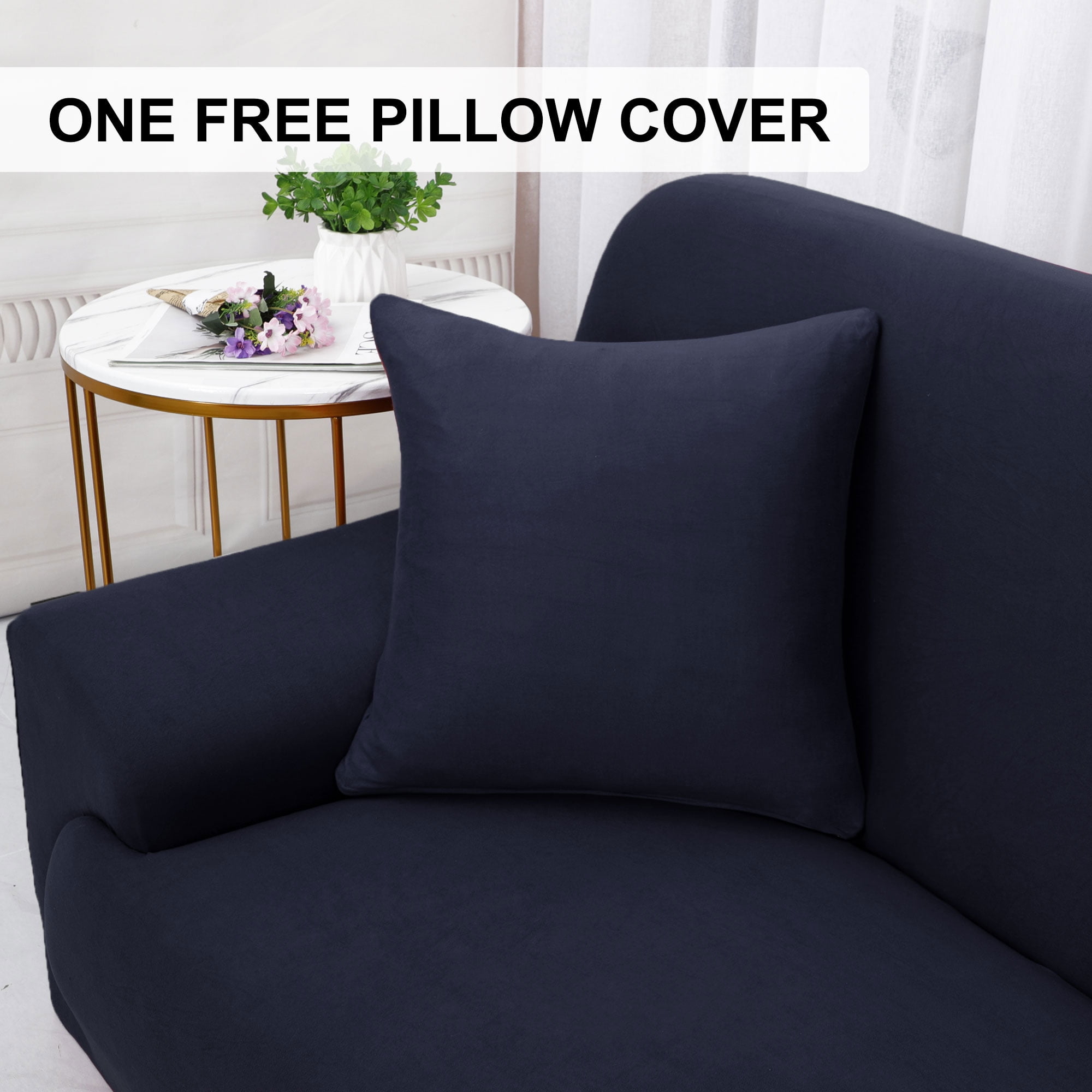PiccoCasa Thick Stretch Sofa Cover 2 Seater Solid Couch Cover, Dark Blue