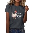 thumbnail image 1 of T-shirts pour Femmes, Imprimé Coq de Noël, Col Rond, Manches Courtes, Décontracté, Gris Foncé L, 1 of 4