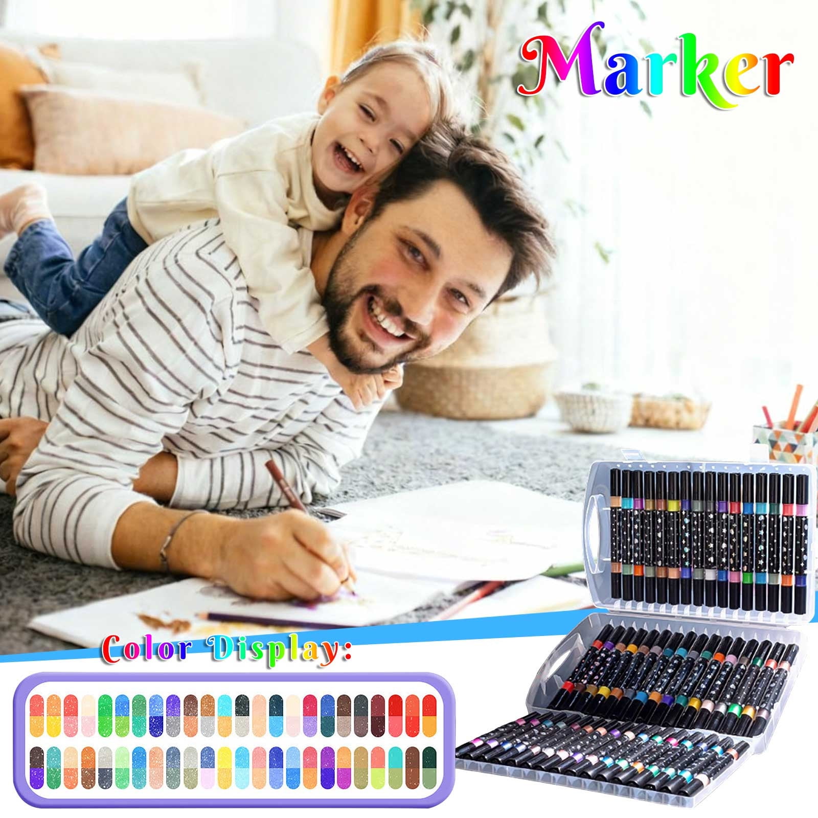 YZEGDCH 48Pcs Glitter Double-sided Markers Pen: 96 Glitter Colors Metallic Shimmer Marker Fine Tip Water-based Ink for Kids Adults DIY Crafts Greeting Birthday Cards Making Mugs Wood, Gift for Women