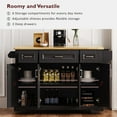 thumbnail image 5 of 54'' Large Kitchen Island with Rubber Wood Drop Leaf, Embossed Texture Rolling Kitchen Cart on 4 Wheels with 4 Doors and 3 Drawers, Kitchen Island with Storage for Kitchen, Dining Room, Black, 5 of 9