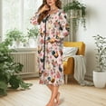 thumbnail image 5 of Yuyamidu Chicken Long Robes for Women Flower Mid-Length with Zipper Pink Crewneck Bathrobe Elegant Sleep Nightgown Breathable Long Sleeve Sleepwear Gowns Size S, 5 of 7