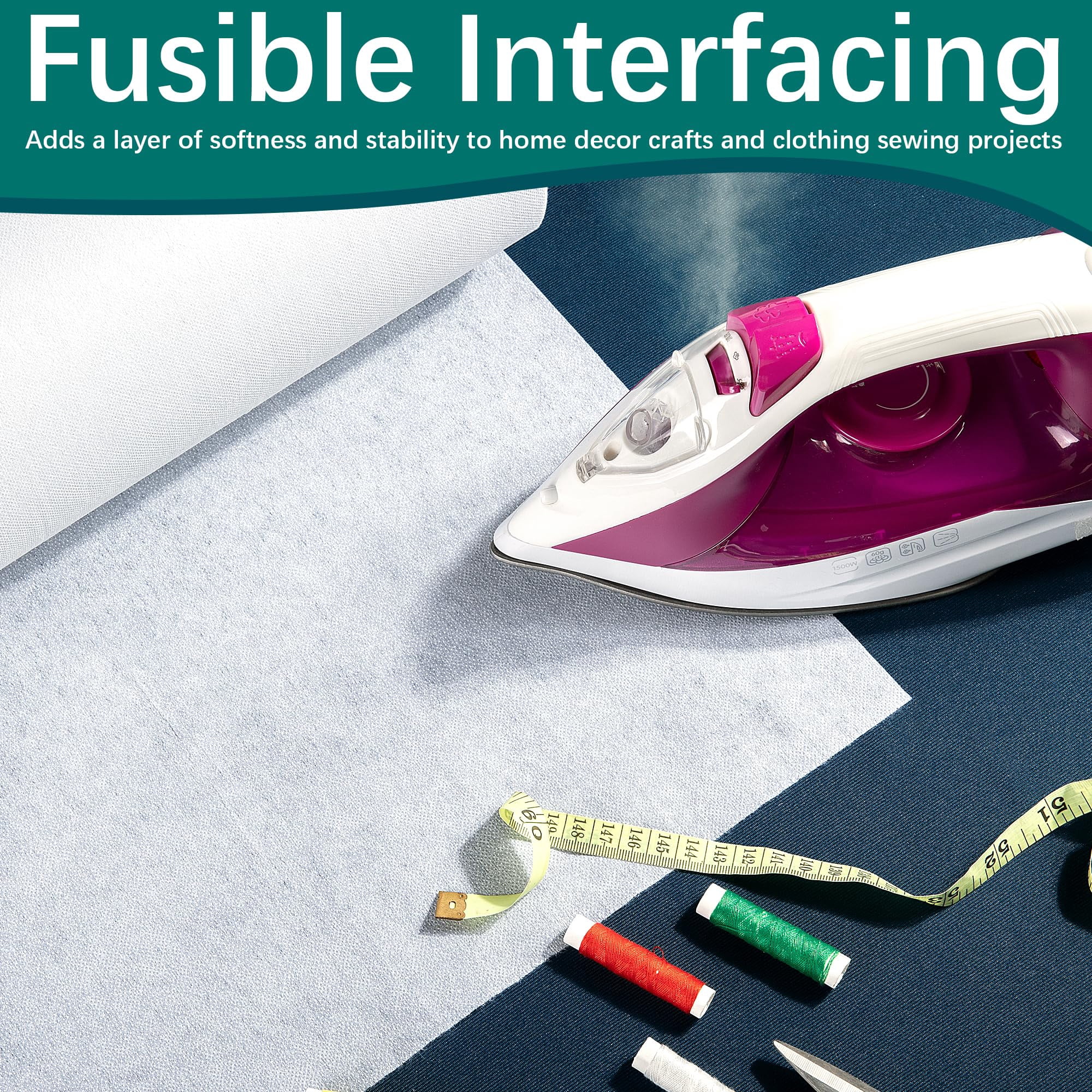 Iron-On Fusible Interfacing 15.7 Inch x 54.7 Yard, Non-Woven Lightweight Apparel Interfacing for Sewing Crafts Bags