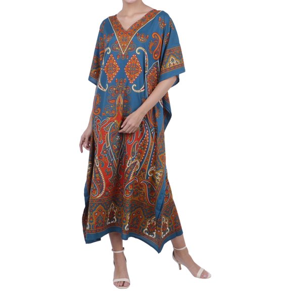 Miss Lavish London Women Kaftan Tunic Kimono Free Size Long Maxi Party Dress for Loungewear Holidays Nightwear Dresses, One Size, Teal