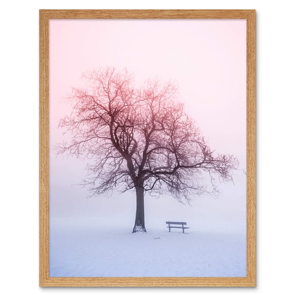 Wee Blue Coo Paysage d'Hiver Arbre à Neige Imprimé Lever de Soleil Encadré Décoration Murale 9X7 Pouces