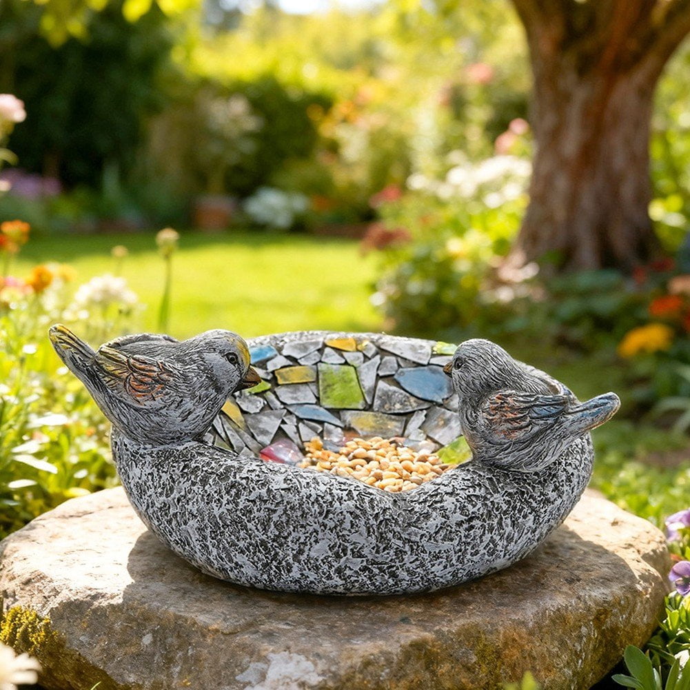 Vjnyvs Bird Bath Bowl Garden Bird Feeder Dish Statue Yard Resin Ornament Bird Water Bowl For Yard Outside Table Backyard