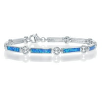 TheJewelryHut Designer Sterling Silver Blue Inlay Opal Bars and Silver Circles Bracelet