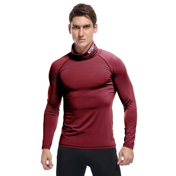 Camiseta de manga larga con cuello alto para hombre, ropa ajustada de secado rápido y alta elasticidad para deportes al aire libre, ropa deportiva de gran tamaño