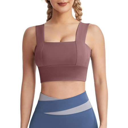 Wyobmus Womens Sports Bra Casual Solid Color Seamless Workout Yoga Tank Top With Built-In Padded Bra Tops B-Red