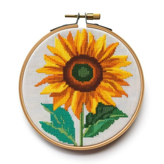 Stamped Cross Stitch Kits with Hoop for Starter Kits Sunflower DIY 11CT Pre-printed Patterns Needlepoint Embroidery Needlework Kit for Home Decor 38x38cm (272)