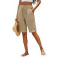 thumbnail image 4 of Cagogo Women's Drawstring Loose Shorts with Pockets Casual Vacation Beach Shorts Summer Elastic Waisted Comfortable Travel Trousers Fashion Outfits, Khaki 2XL, 4 of 5