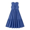 thumbnail image 4 of Kezqiaxn Wedding Guest Dresses for Women Fashion Ruched Sleeveless Midi Dress Flowy Casual Sundress Summer Clothes, 4 of 6