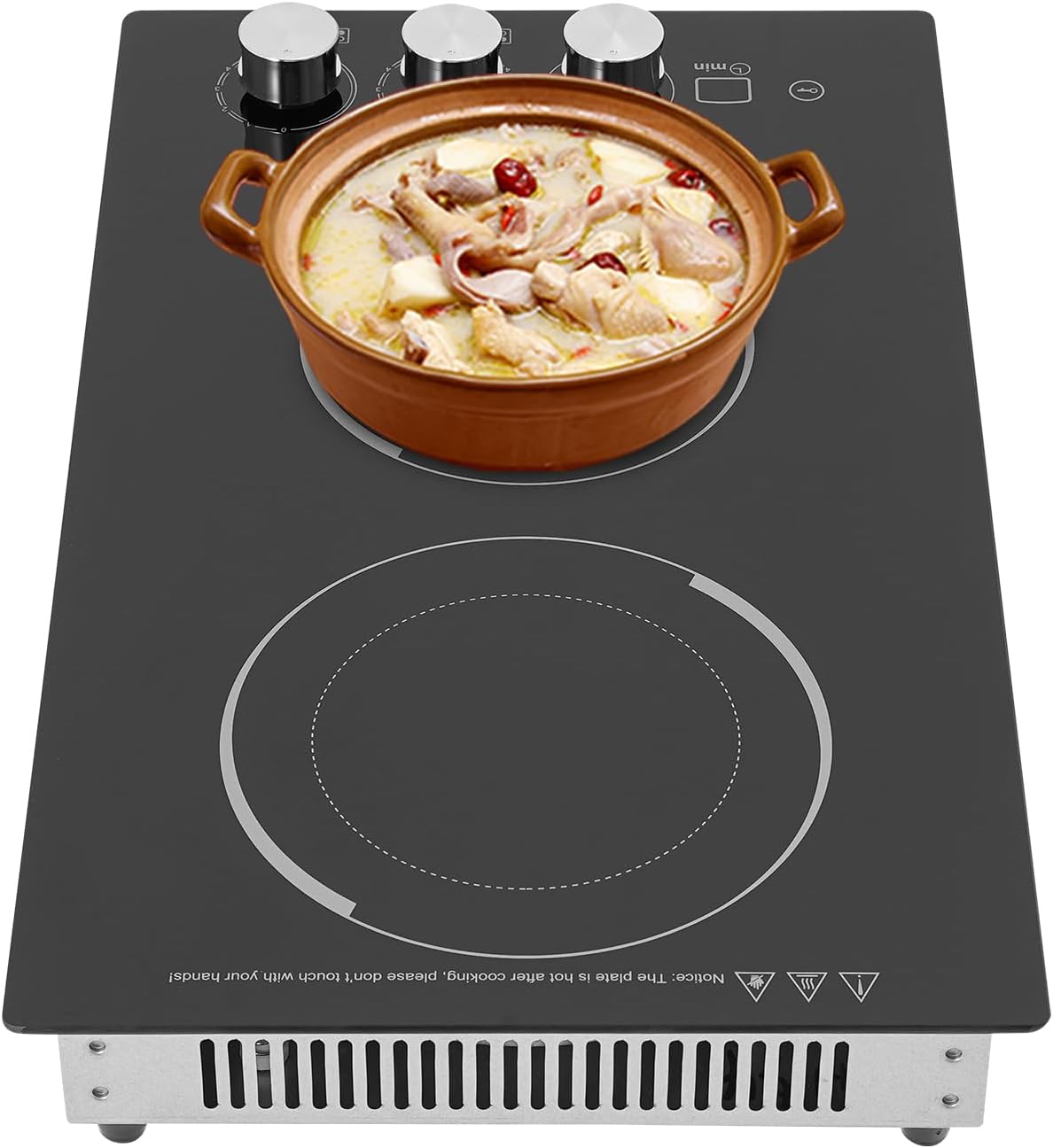 Electric Ceramic Cooktop 2 Burners, 110V Electric Stove Top Firepower Gears Adjustable with LED Display&Child Safety Lock, for Kitchen Hotel Restaurant