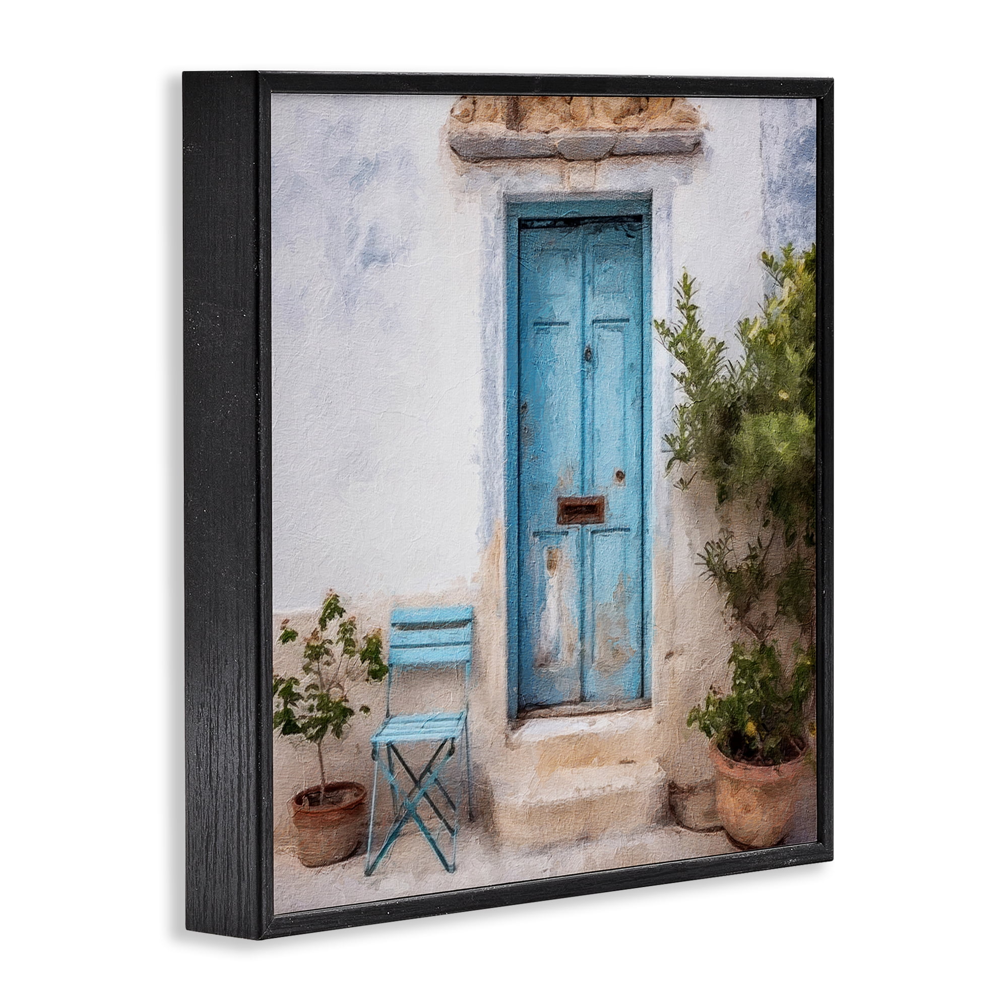 Stupell Industries Blue Town Doorway Town & City Painting Black Framed Art Print Wall Art, 17 x 17