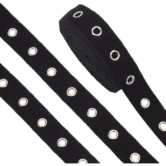 6.25 Yards Cotton Grommet Tape Eyelet Tape 1inch Wide Black Eyelet Grommet Tape Twill Tape with Silver Eyelet for Sewing DIY Lace up Tee Shirt Kit