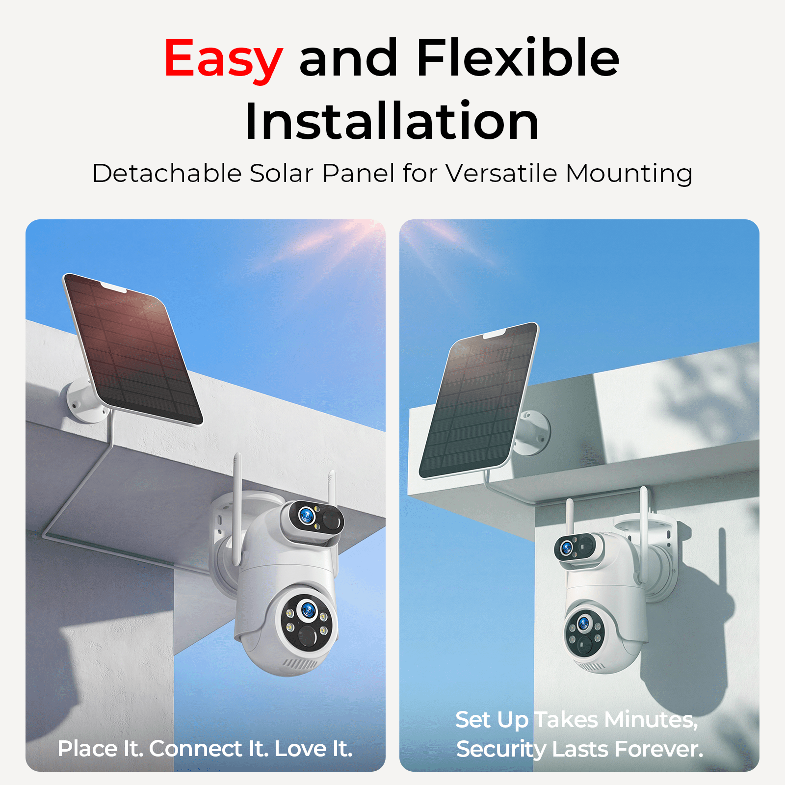 VividEye 4K Dual-Lens Solar Security Camera, 360° PTZ Surveillance security Cameras Wireless Wifi Outdoor, IP65 Waterproof PIR Detection, Full Color Night Vision, 2-Way Audio, Rechargeable Battery