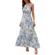 thumbnail image 1 of Gibobby Vestido largo de verano para mujer Vestido de verano con estampado francés y cuello redondo sin mangas con volantes y cuello halter para mujer(Azul,CH), 1 of 5