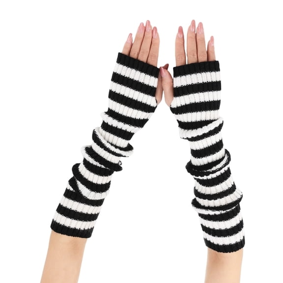 Stylish Thermal Fingerless Gloves With Striped Pattern Cold Protection Indoor Outdoor