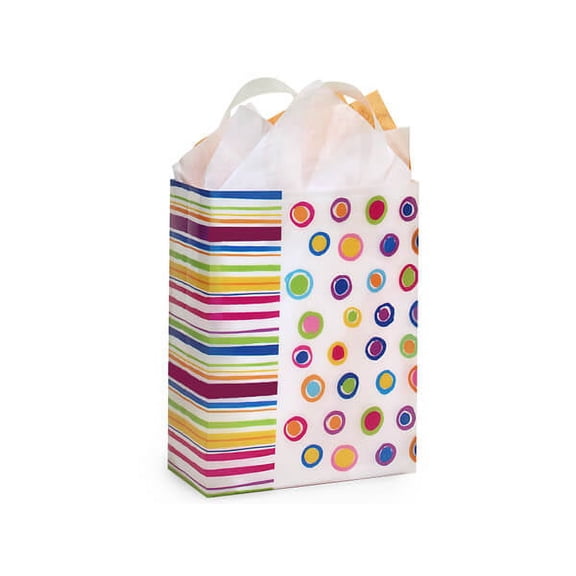 Pack Of 25, Cub Size 8 x 4 x 10" Rainbow Spots Plastic 3 Mil Shopping Bags W/6 Mil Handle