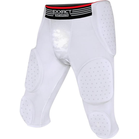 Exxact Sports Battle 7-Pad Adult Football Girdle for Men with Cup Pocket, Lightweight Padded Compression Shorts with Integrated Ultra Flex Pads, Men's Girdle Football (White, AS)