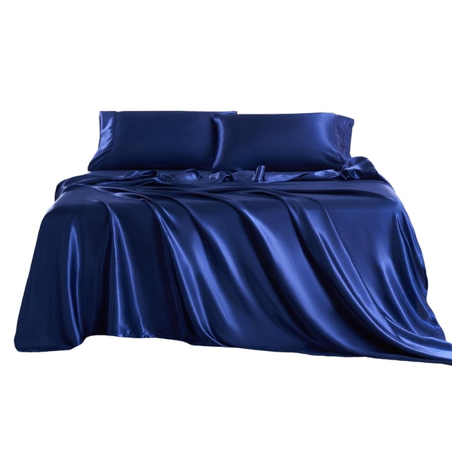 Ceimmolca Plain Woolen Cloth Inlaid Four Piece Bed Set Bed Sheet Set, full Navy
