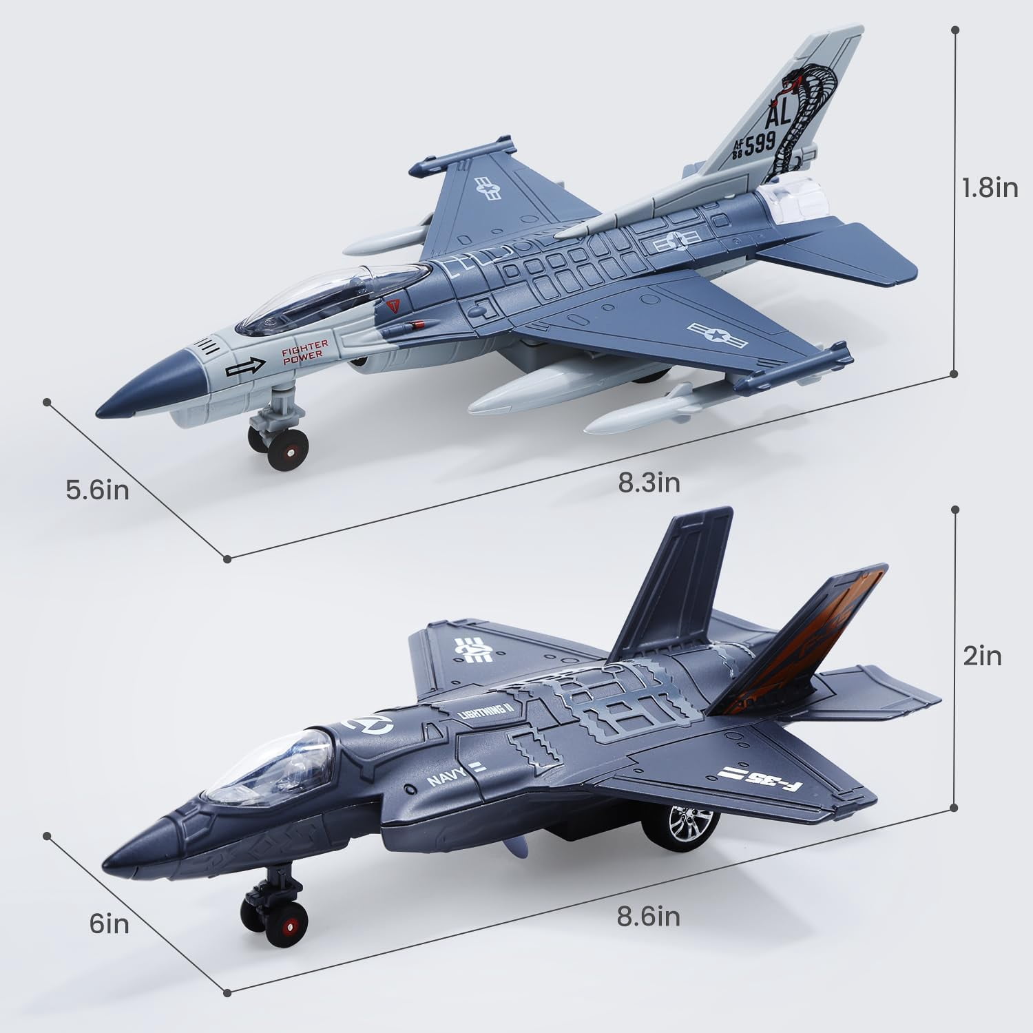Top-kevin 2PCS Metal Fighter Army Toy Airplane Model with Sound and Light, Pull Back Alloy Plane Military Toy Diecast Jet Toy For Birthday Gift for Toddler Boys and Girls