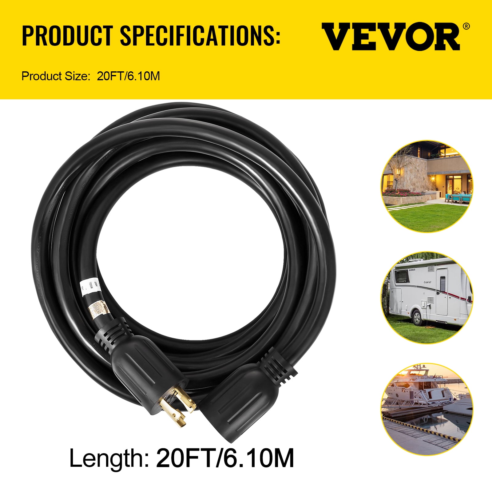 BENTISM 20 Ft 30 Amp Generator Extension Cord 4 Wire 10 Gauge 125V 250V UL & CUL Listed Generator Power Cord Twist Lock Connectors