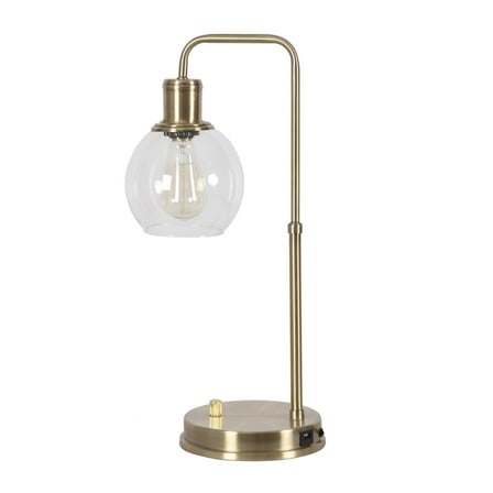 Better Homes & Gardens 20.5 in Metal Gold Finish Desk Lamp with USB, Glass Shade, Modern Design, New Condition ,Adult Use