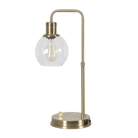 Better Homes & Gardens Gold Desk Lamp with USB, Metal Finish, Glass Shade, Classic, Adult Use.