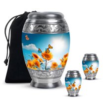 Yatskia Sunflower with Butterflies Large Urns For Human Ashes Male & Female, Urn Keepsakes For Ashes, (Monar 10 Inch and 3 Inch)