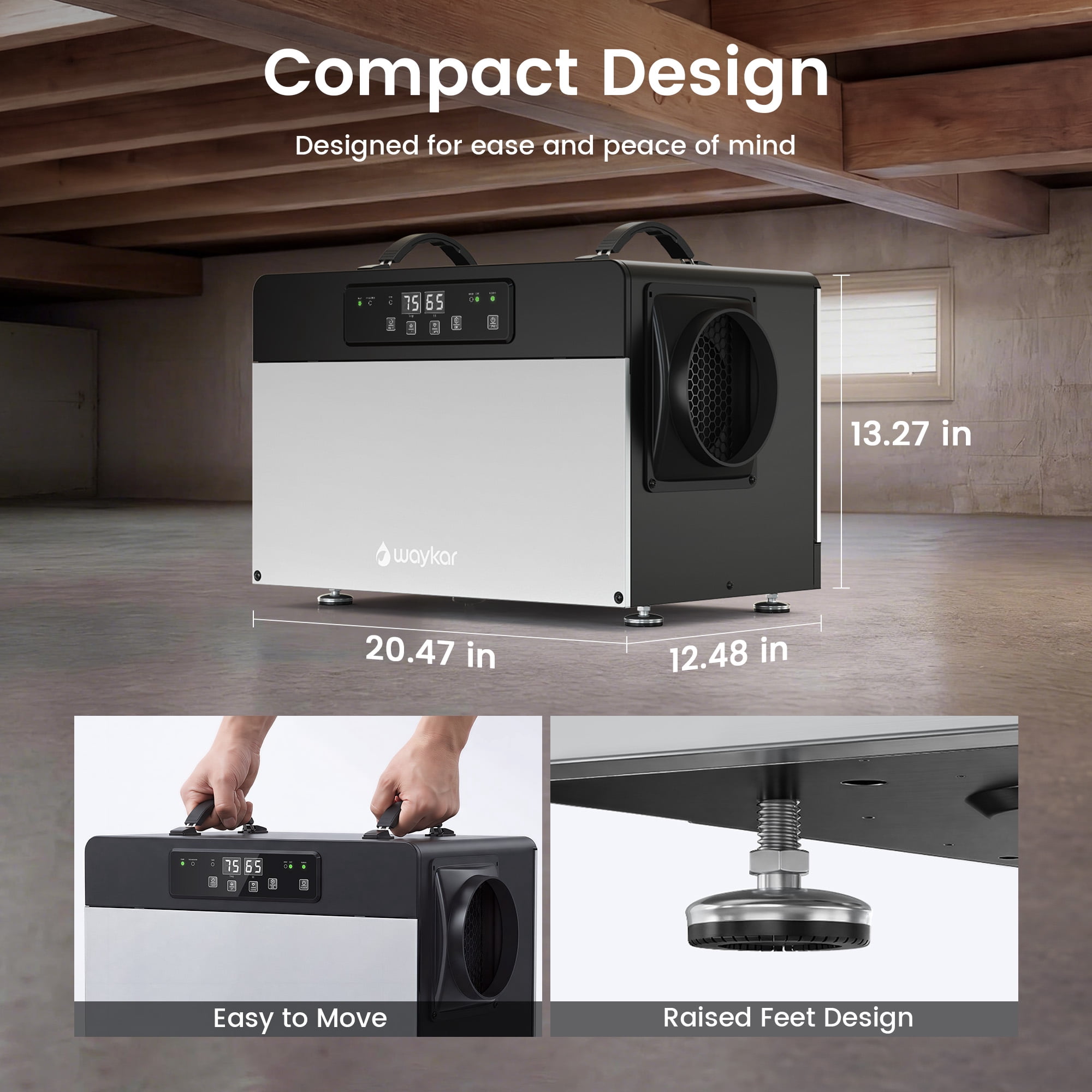 Waykar 125 Pint Dehumidifiers with Pump for Large Basement & Warehouses up to 6,500 Sq. Ft, Protable Dehumidifiers with Continuous Drain Hose